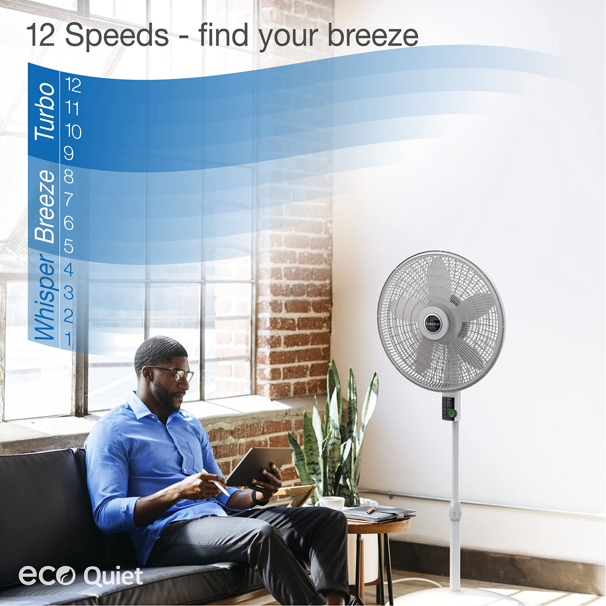 Oscillating Pedestal Fan with 12 Speeds, 8 Hour Timer, Adjustable Height, Remote Control, White L644
