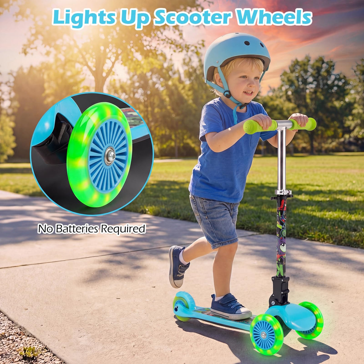 Kids 3-Wheel Kick Scooter with LED Front Wheels F9956