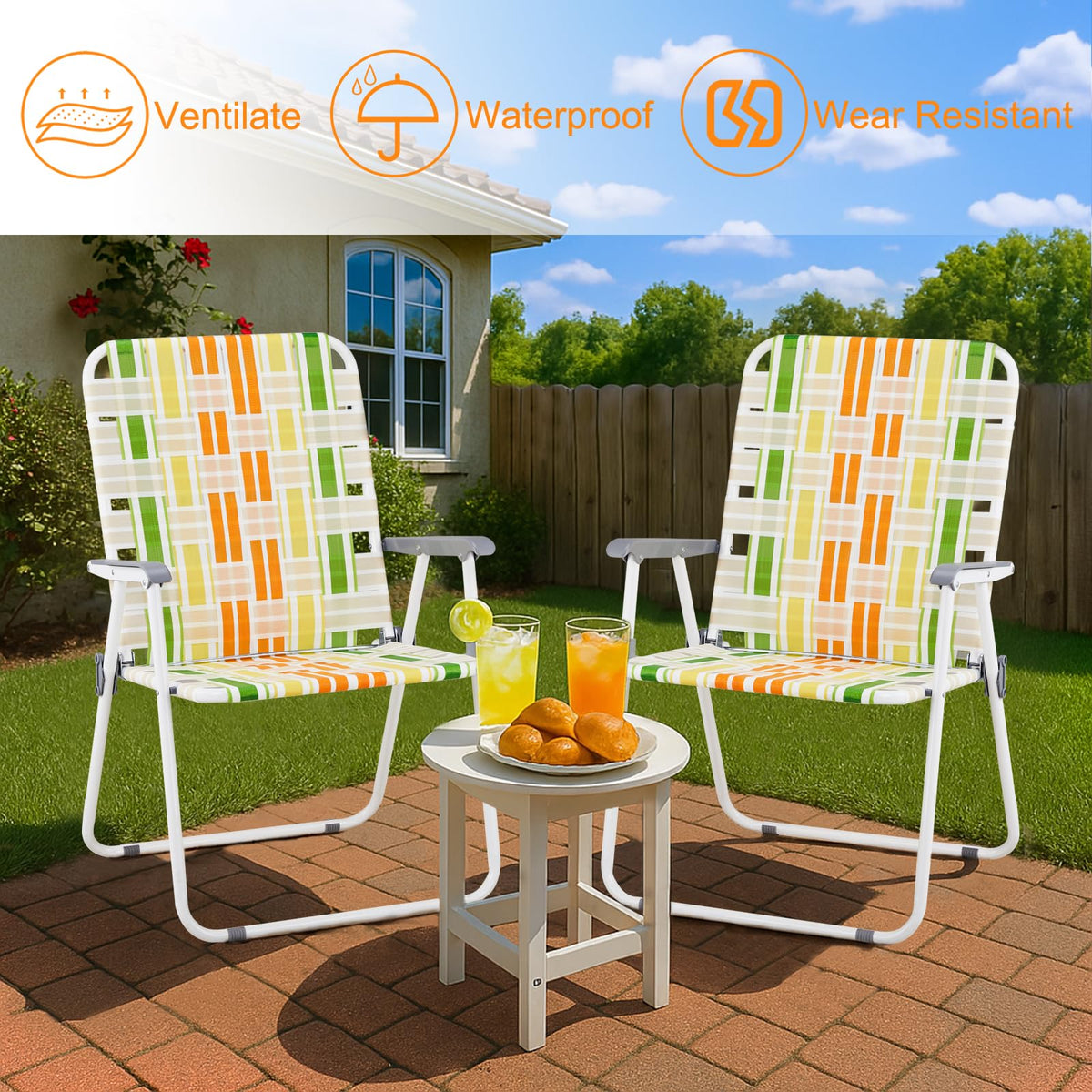 Webbed Lawn Chairs Set of 2 Lightweight G87586