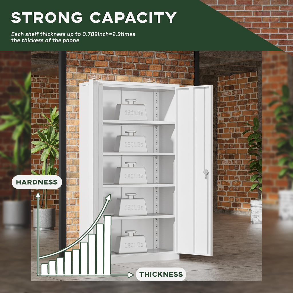 72" White Locking Metal Storage Cabinet with 4 Adjustable Shelves P719876