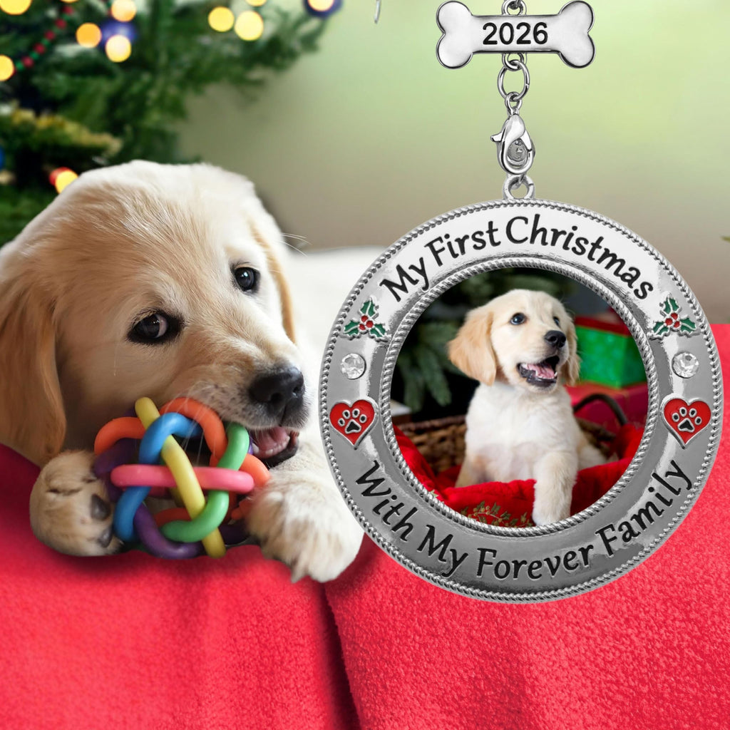 Dog Photo Ornament with Red Heart, 3 Inch B4837