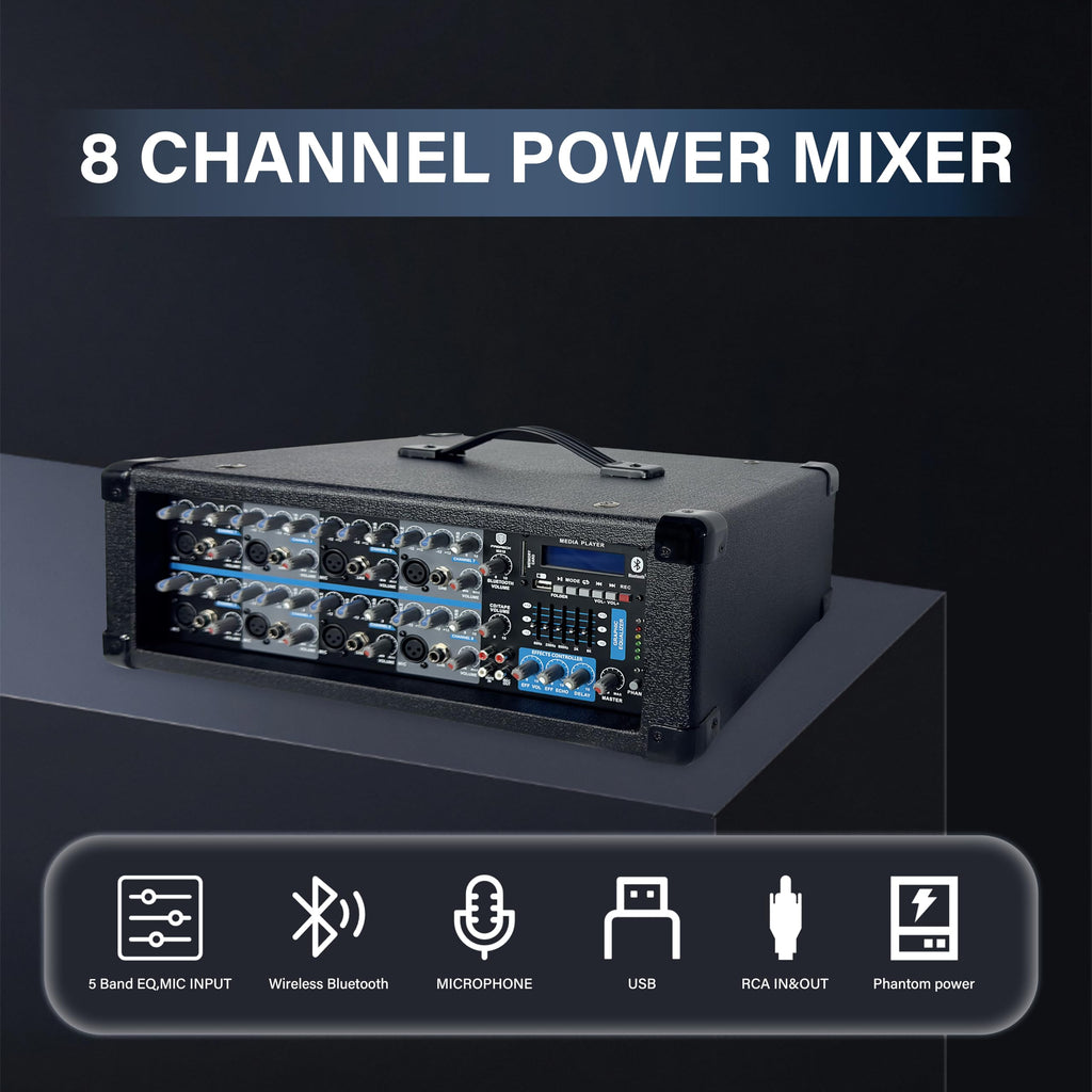 2400W Bluetooth PA Speaker System with Powered Mixer and Passive Speakers N9646