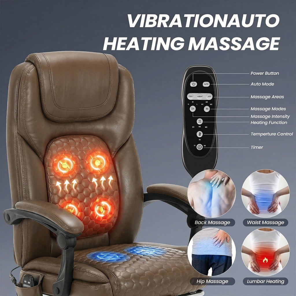 Brown Massage Office Chair with Heat and Footrest Y781141
