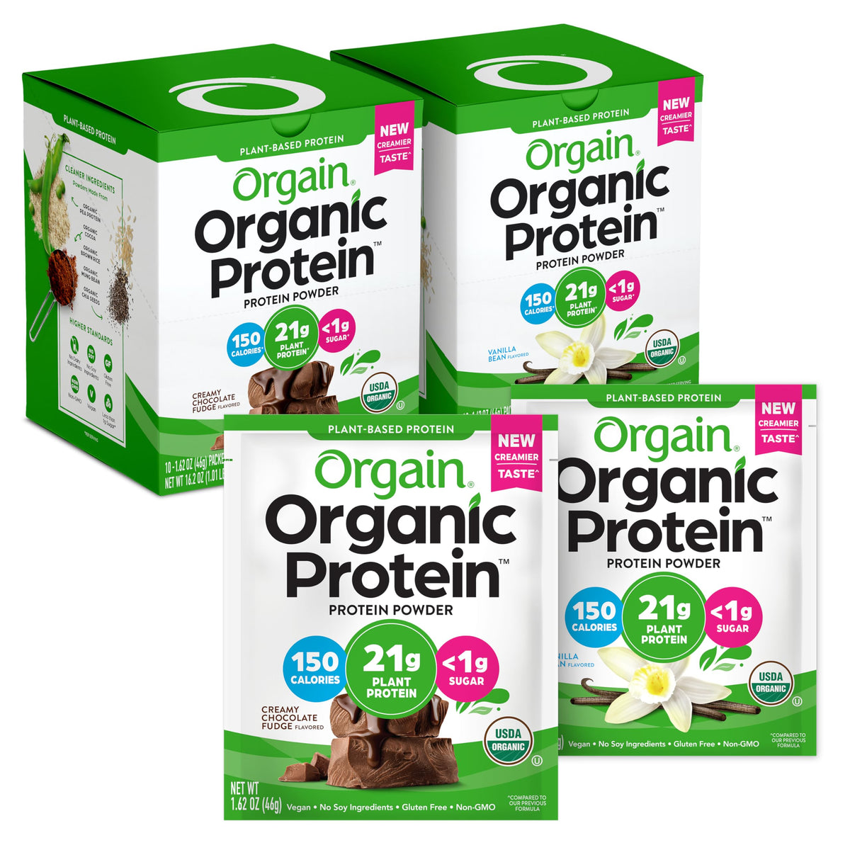 Organic Vegan Protein Powder Travel Packs Vanilla Bean and Chocolate Fudge 10 Packets Each G386239