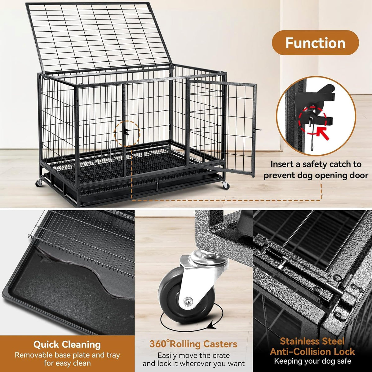 48 inch Wire Dog Crate with Lockable Wheels and Removable Tray Y332