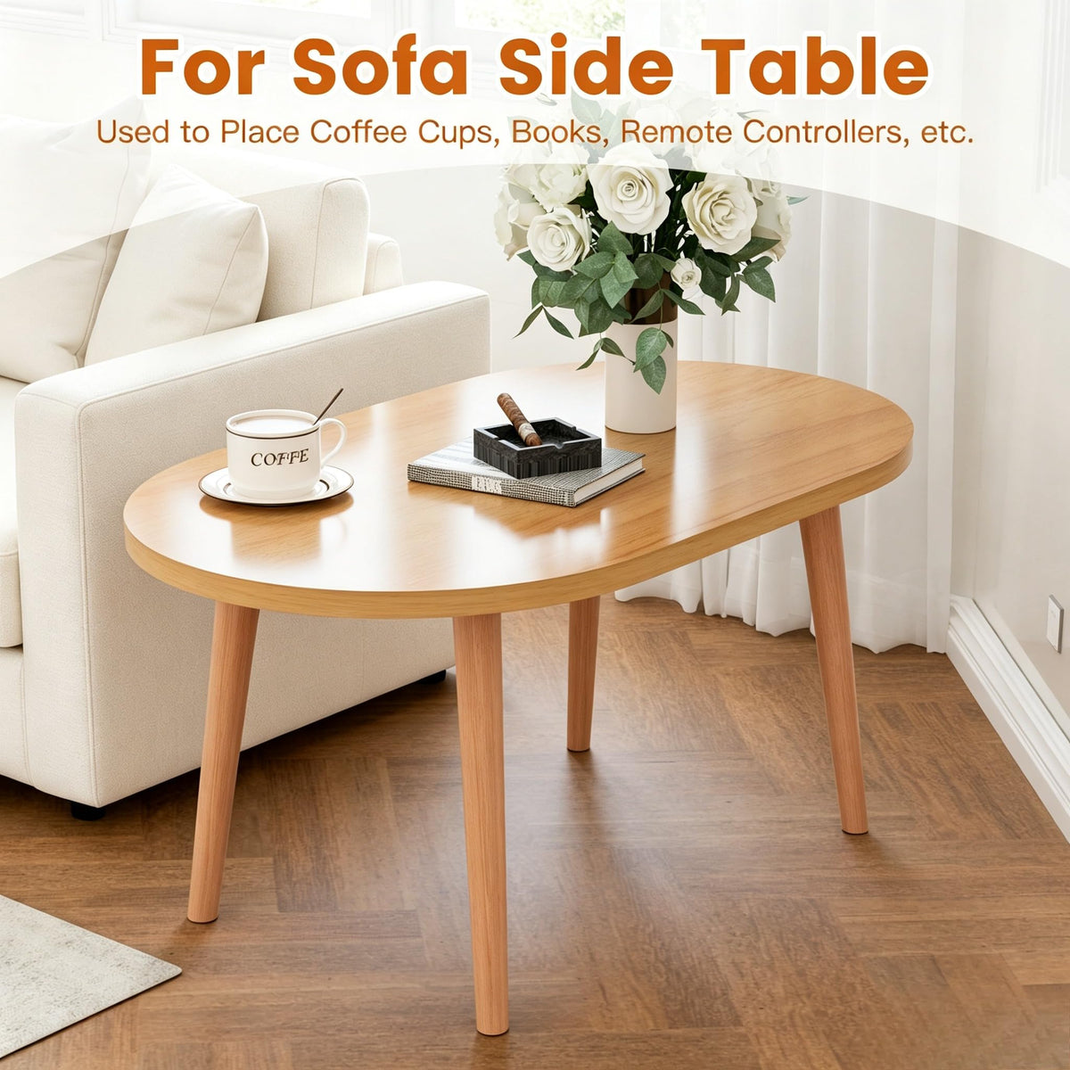 Small Oval Coffee Table with Solid Wood Legs Z8198