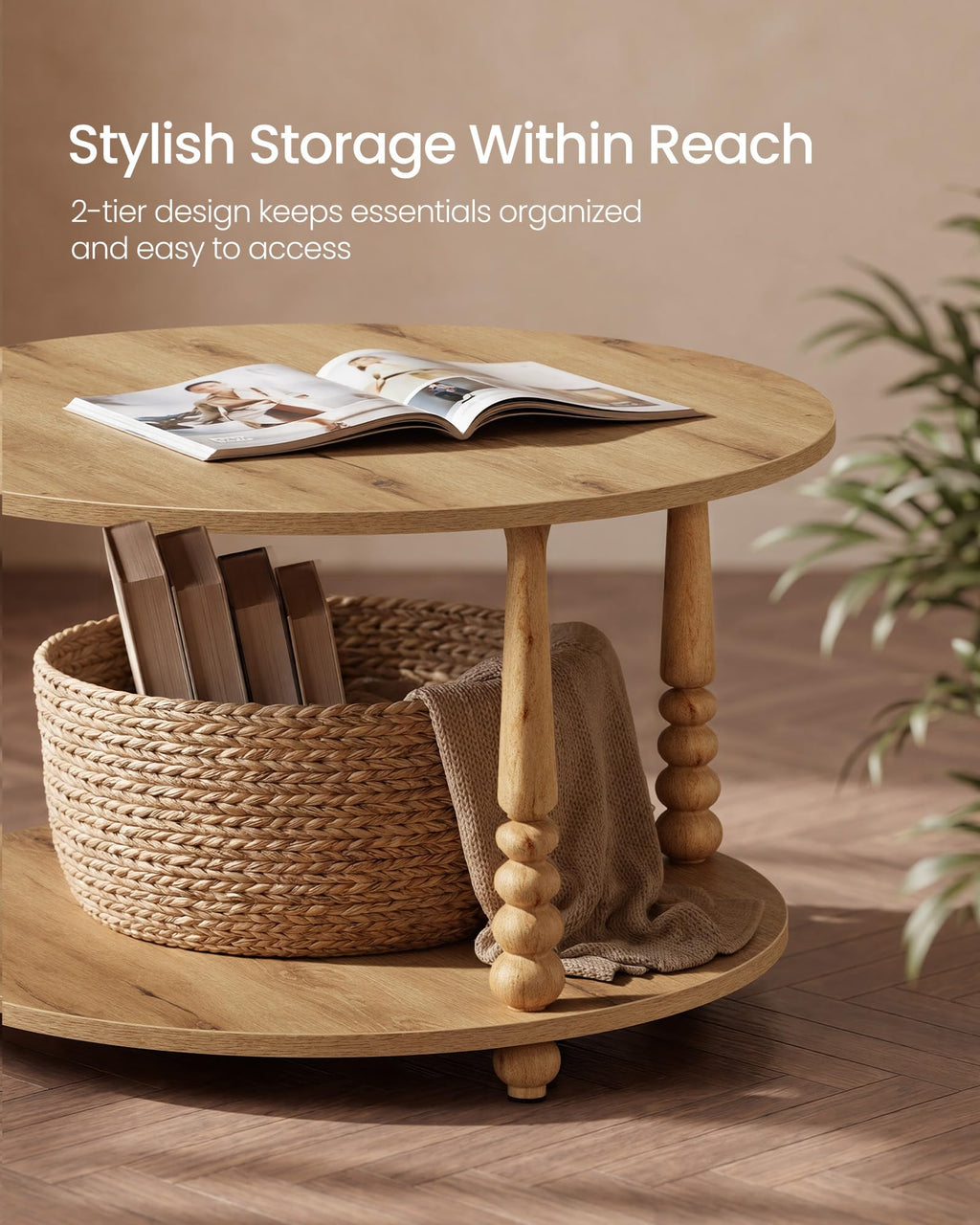 2-Tier Round Coffee Table with Storage X5382