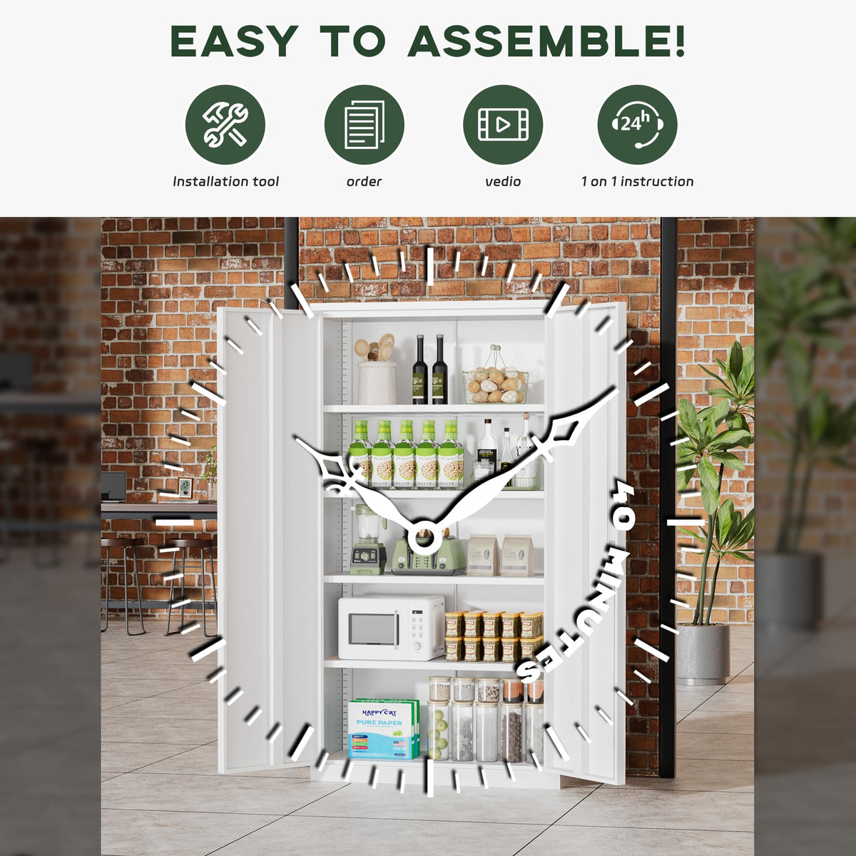 72" White Locking Metal Storage Cabinet with 4 Adjustable Shelves P719876