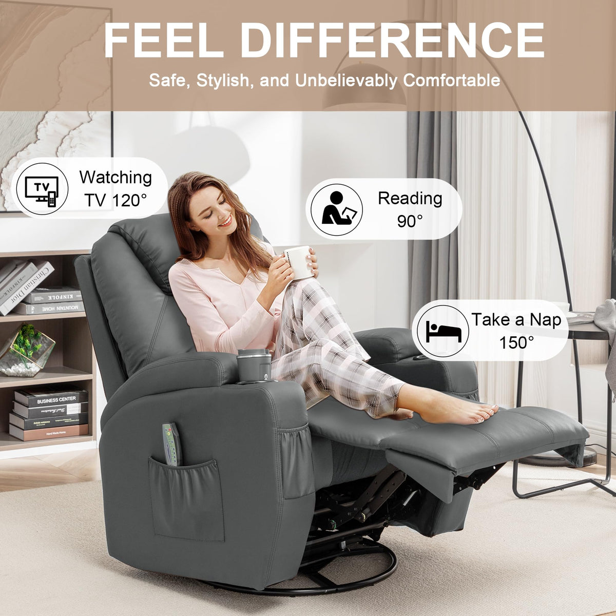 Massage Heat 360° Swivel Rocking Recliner Chair with Remote and Cup Holder I98266