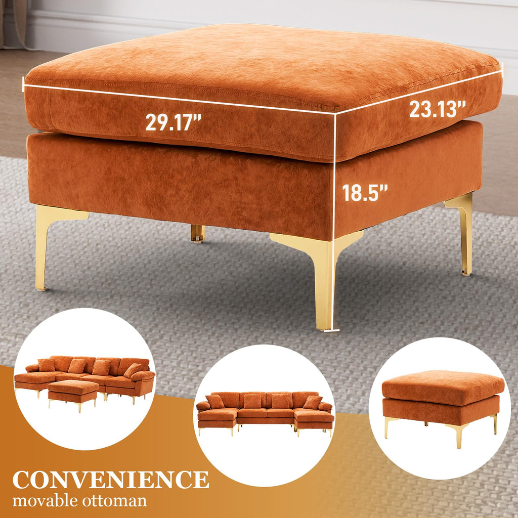 114" U-Shaped Velvet Sectional Couch with Ottoman L621