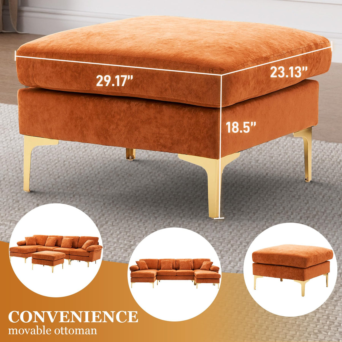 114" U-Shaped Velvet Sectional Couch with Ottoman L621