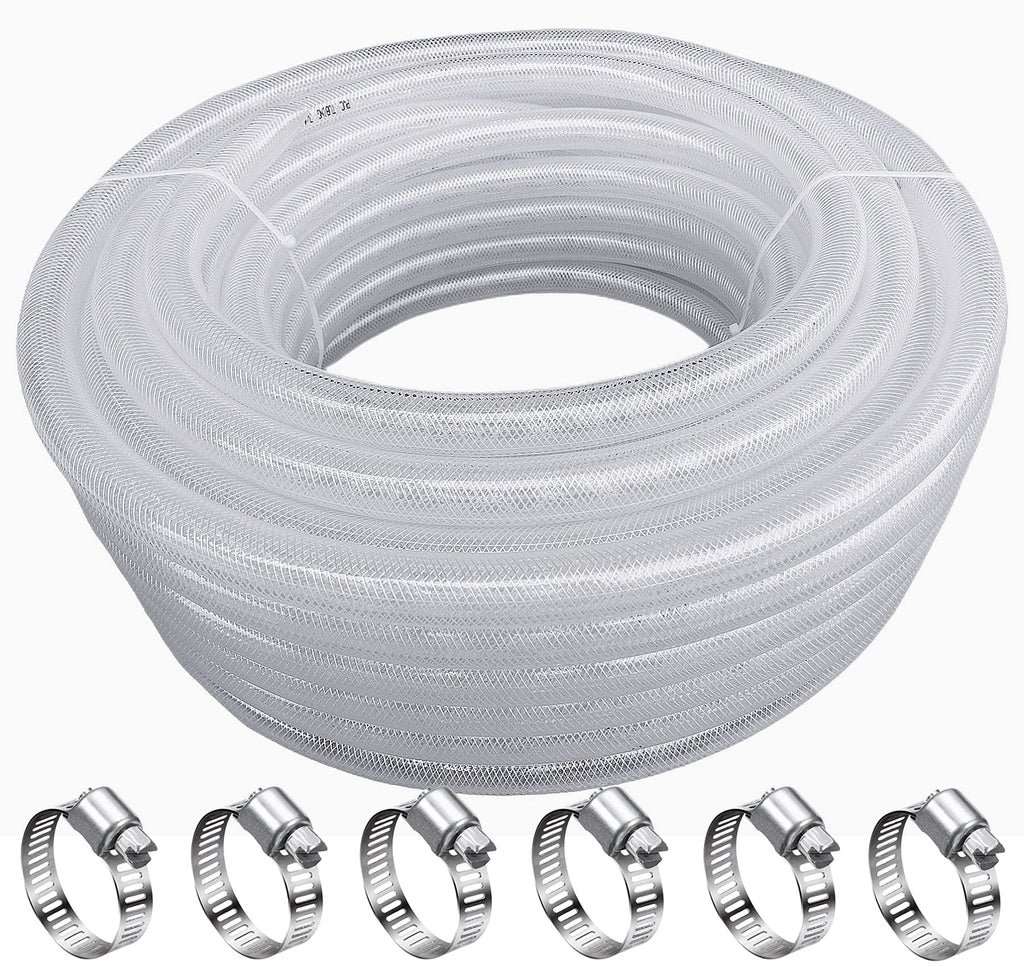 1" OD 100Ft Braided Clear PVC Vinyl Tubing N251