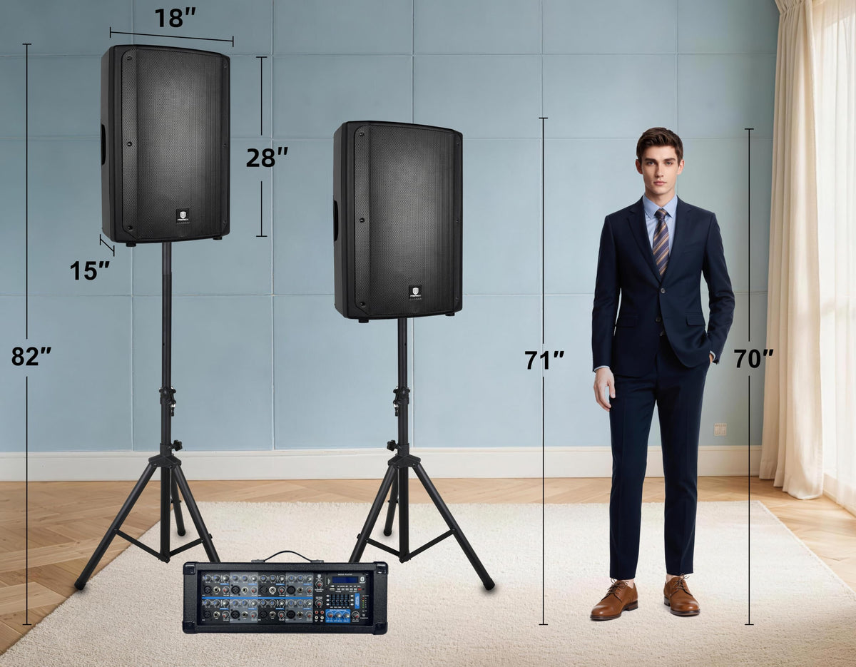2400W Bluetooth PA Speaker System with Powered Mixer and Passive Speakers N9646