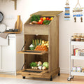 3 Tier Wooden Potato and Onion Storage Bin with Wheels V55497