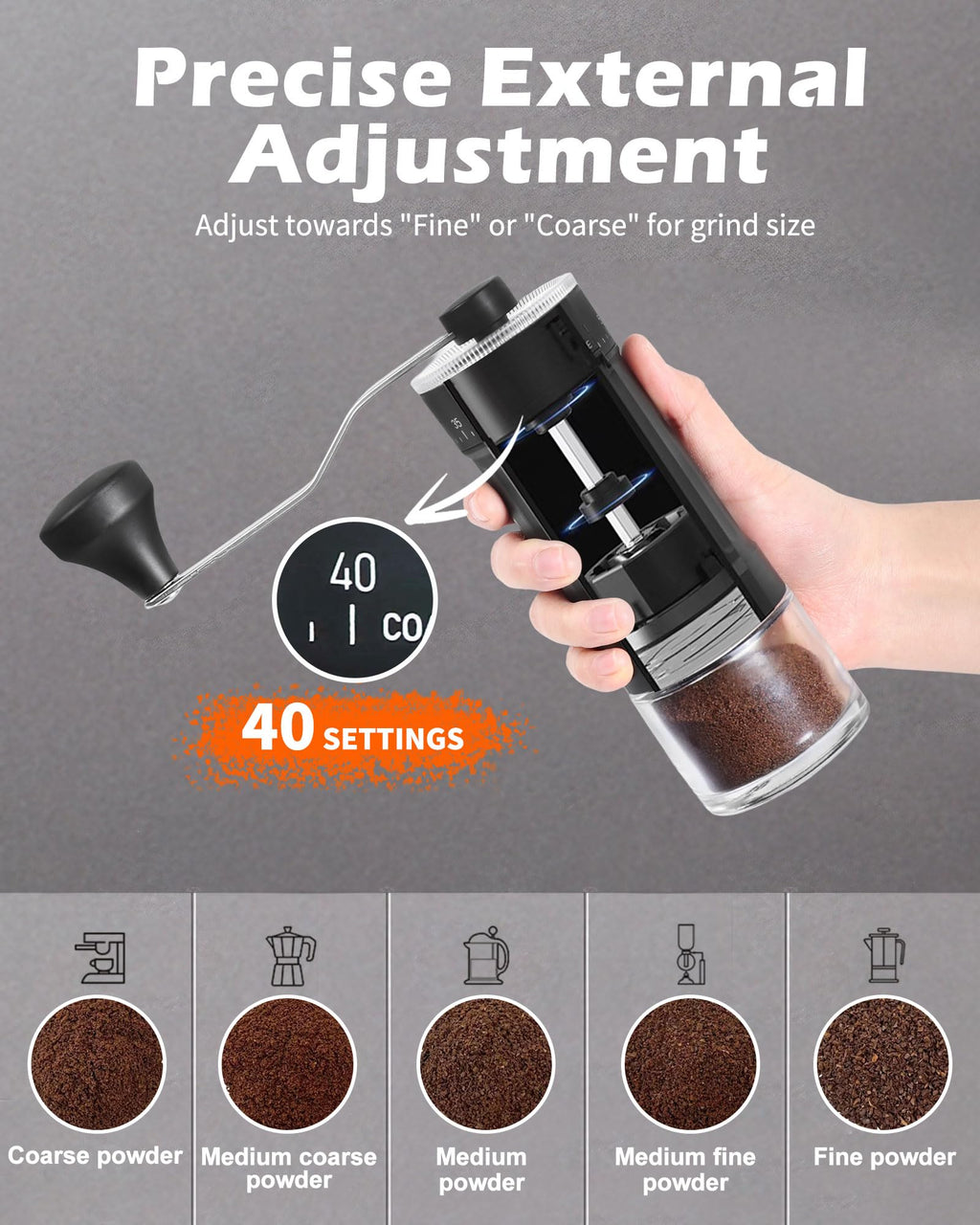 Manual Ceramics Burr Coffee Grinder with 40 Adjustable Settings J43785