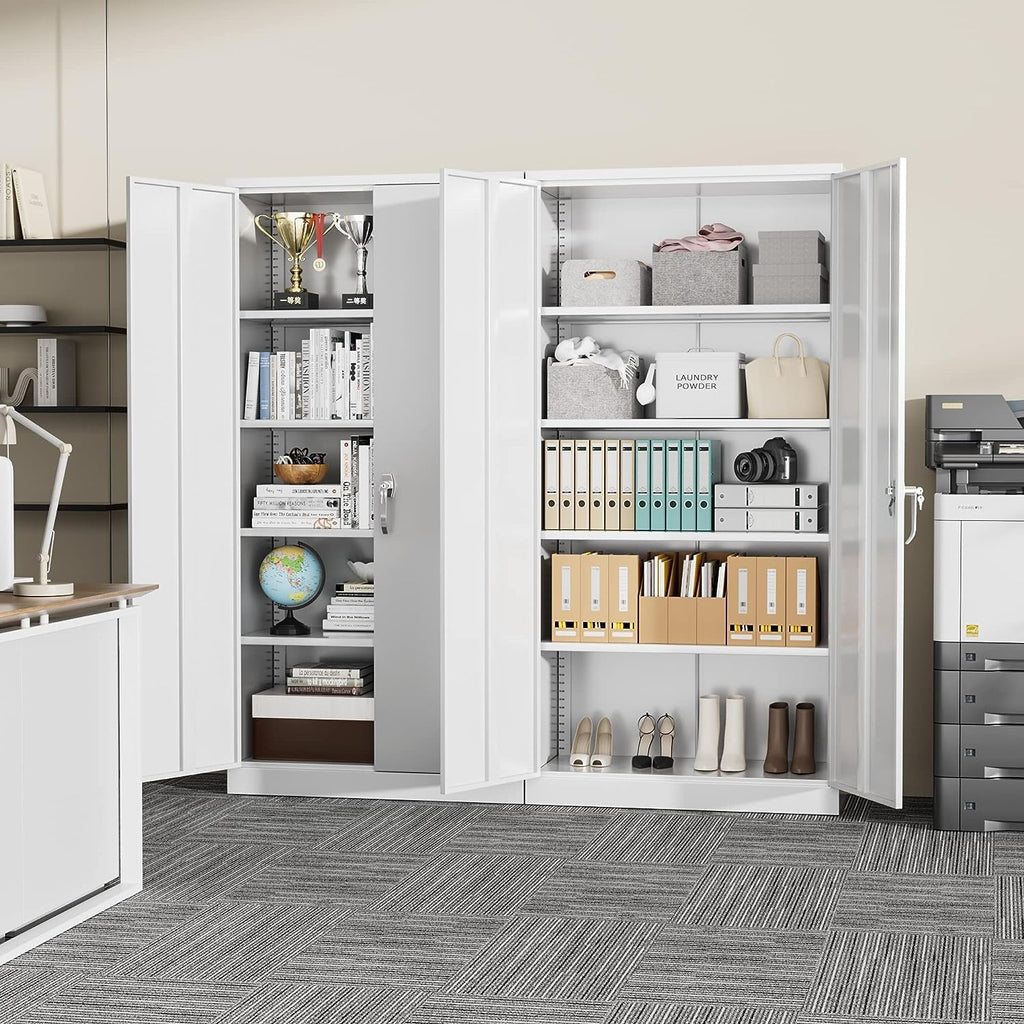 72" White Locking Metal Storage Cabinet with 4 Adjustable Shelves P719876