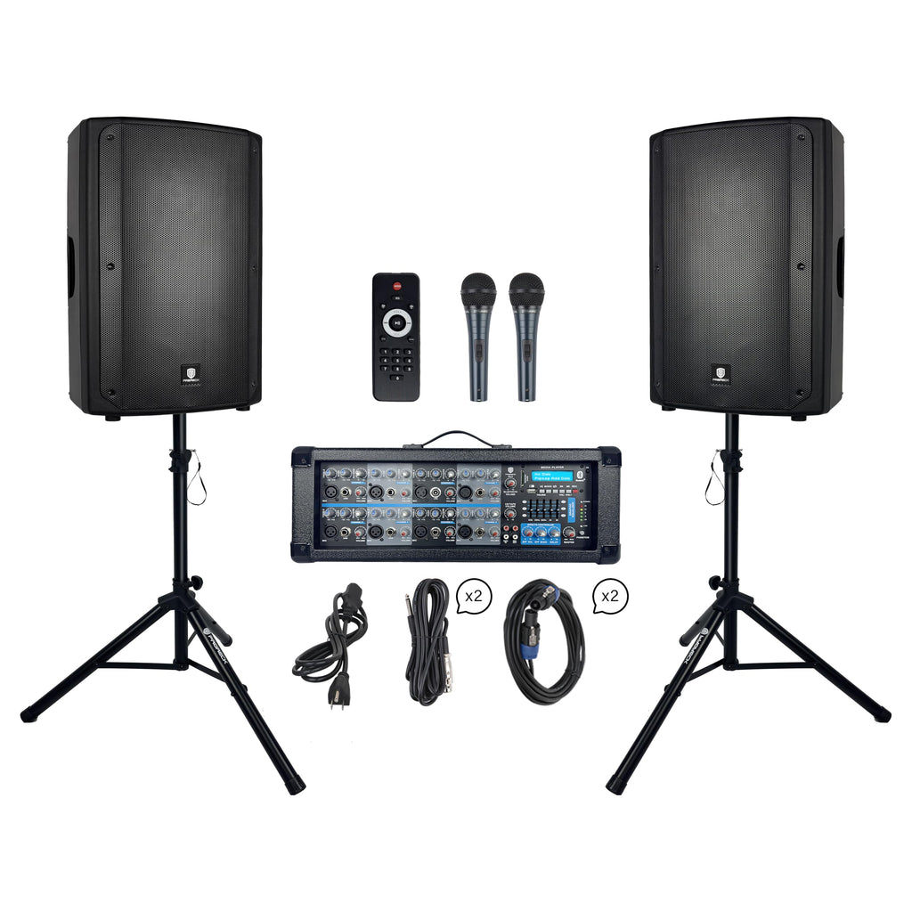 2400W Bluetooth PA Speaker System with Powered Mixer and Passive Speakers N9646