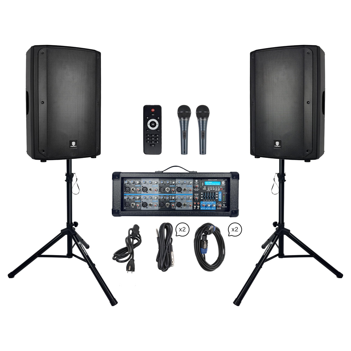 2400W Bluetooth PA Speaker System with Powered Mixer and Passive Speakers N9646