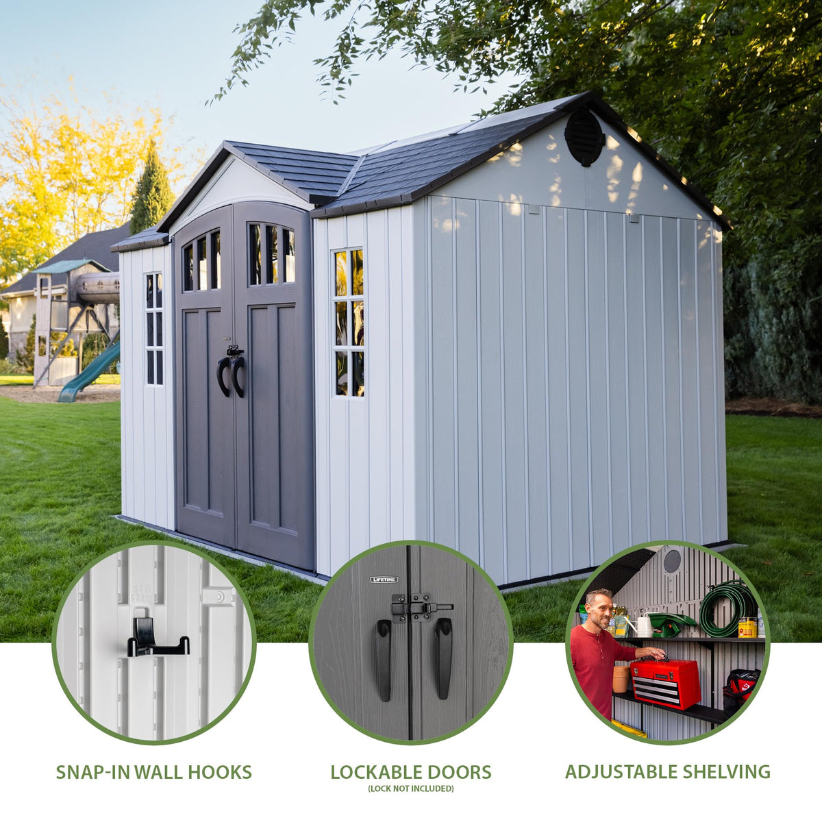 10x8 Ft Gray Resin Outdoor Storage Shed with Double Doors A335457