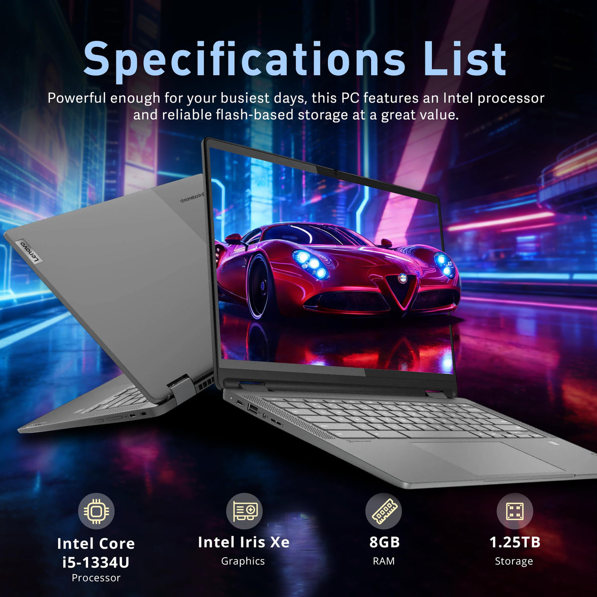 14" WUXGA Touchscreen 2-in-1 Chromebook, Intel Core i5, 8GB, 1.25TB Storage, Gray T8755