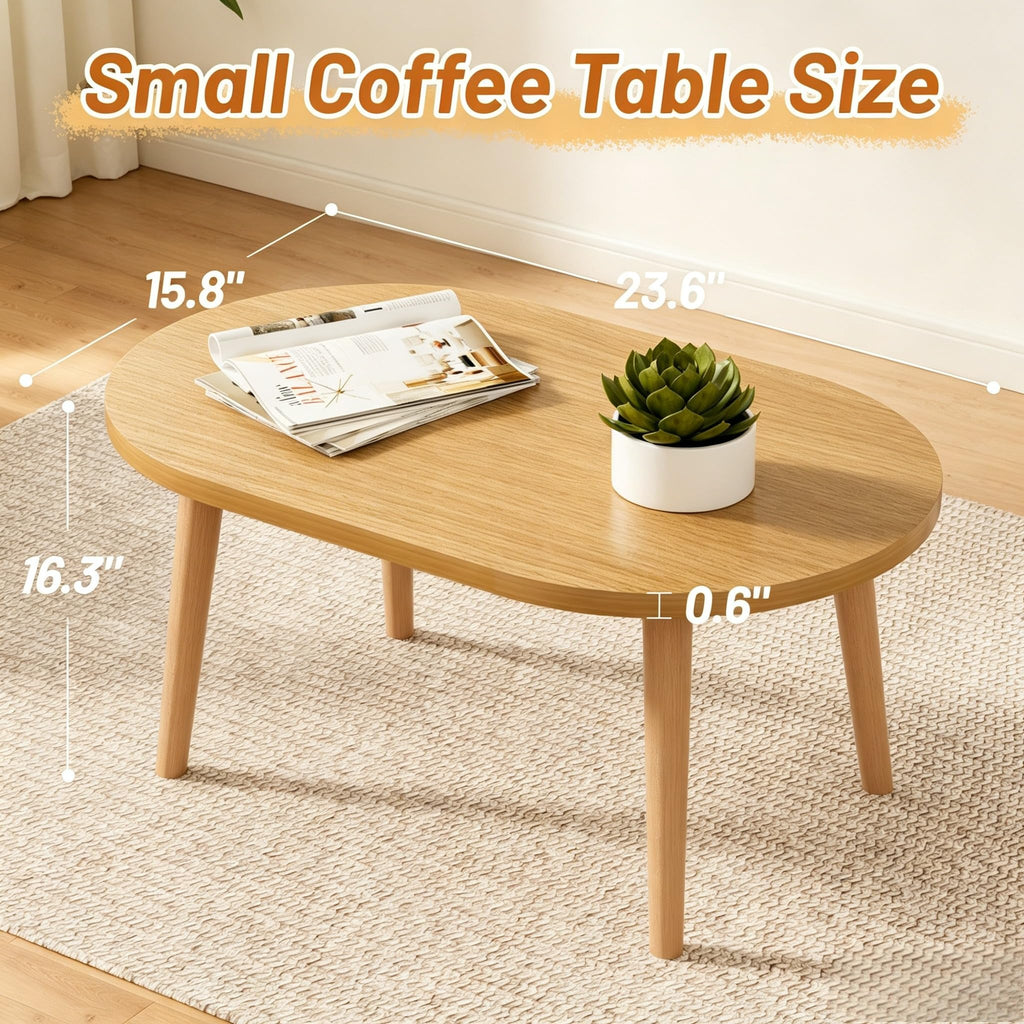 Small Oval Coffee Table with Solid Wood Legs Z8198