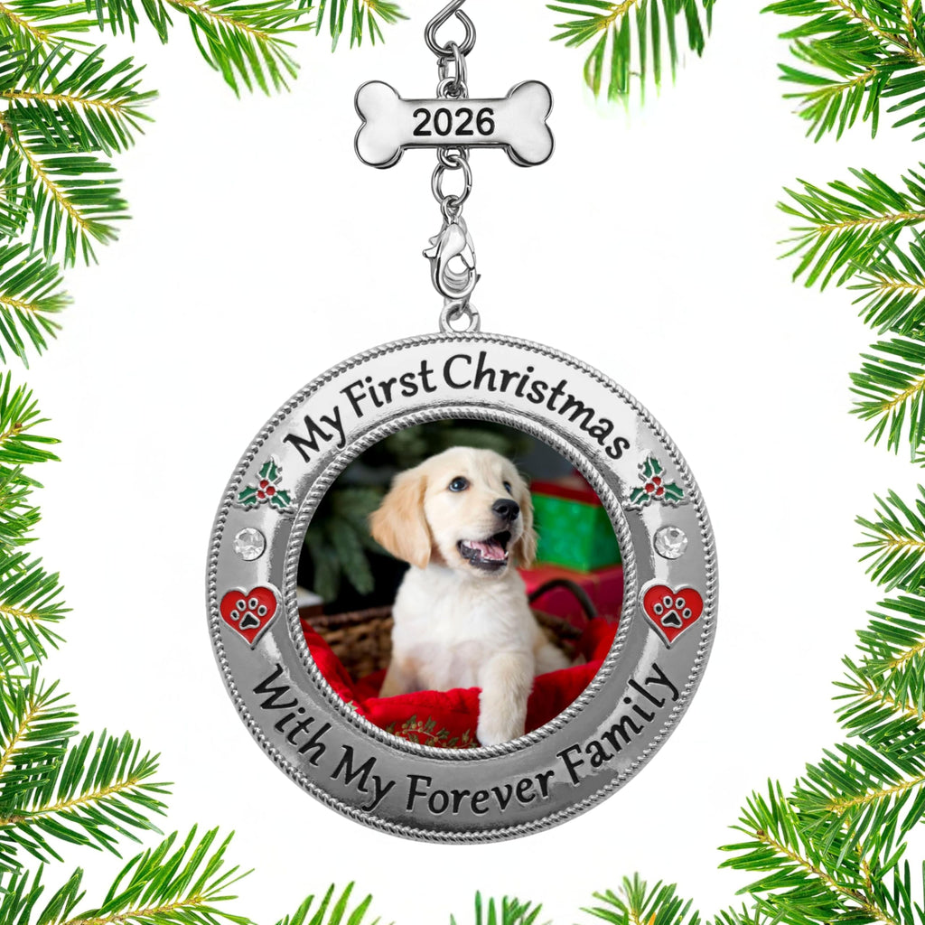 Dog Photo Ornament with Red Heart, 3 Inch B4837