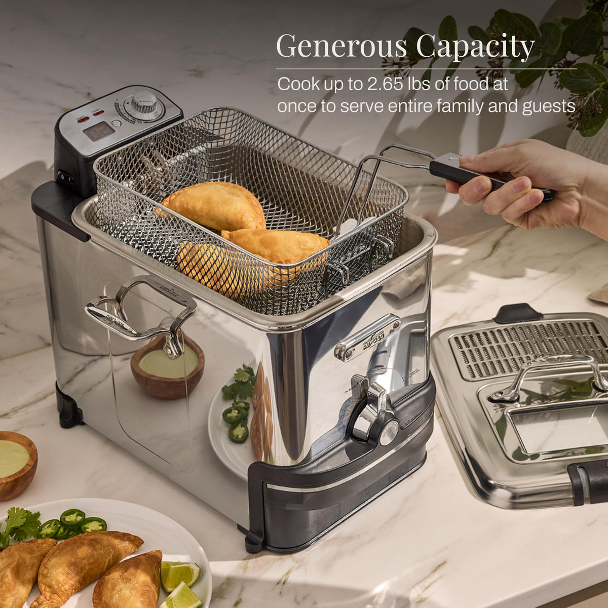 Electric Deep Fryer with Basket and Lid, Stainless Steel, 1700W G30120
