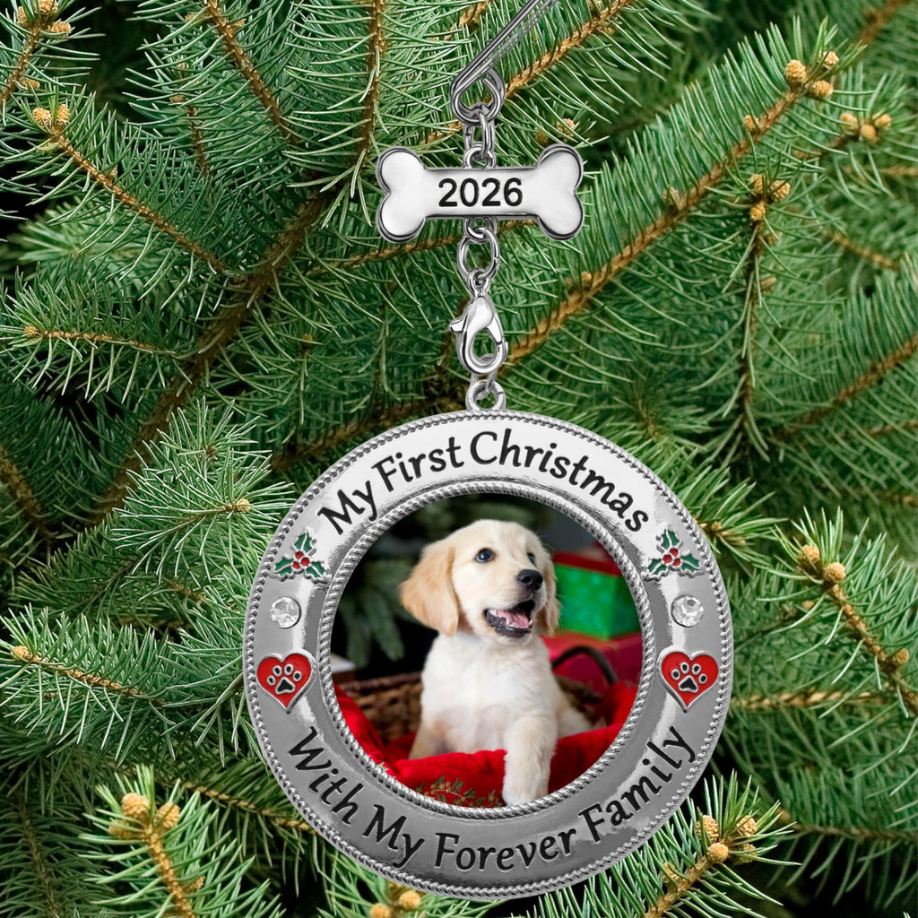 Dog Photo Ornament with Red Heart, 3 Inch B4837