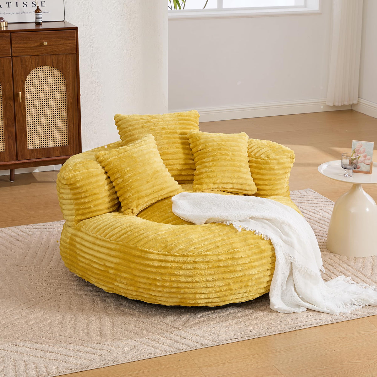 43" Mustard Yellow Corduroy Beanbag Sofa with Memory Foam A5226
